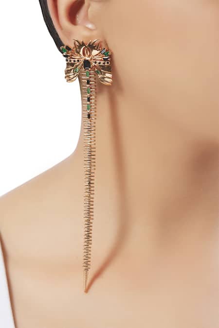 Outhouse Gold Plated Crystals Sylphina Ziptail Long Earrings 