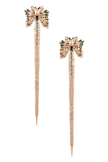 Shop_Outhouse_Gold Plated Crystals Sylphina Ziptail Long Earrings _at_Aza_Fashions