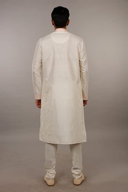 Shop Vanshik White Kurta Churidar Cotton Embroidered Set at Aza Fashions Shop_Vanshik_White Kurta Churidar Cotton Embroidered Set _at_Aza_Fashions