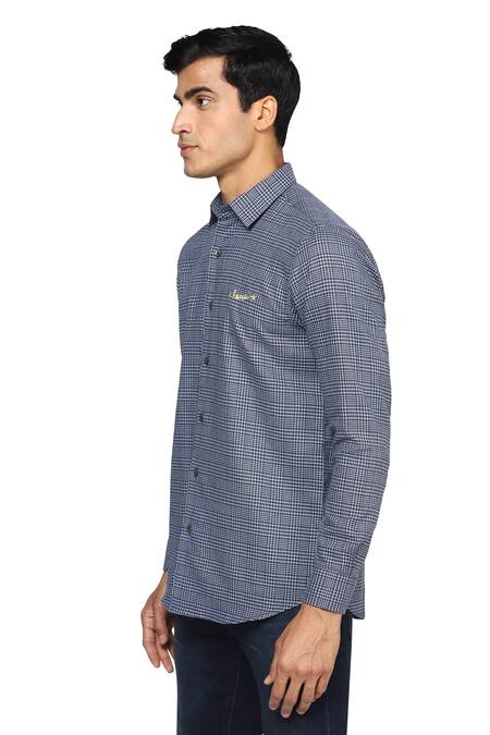 Noonoo_Blue Cotton Blend Checkered Slim-fit Shirt _Online_at_Aza_Fashions
