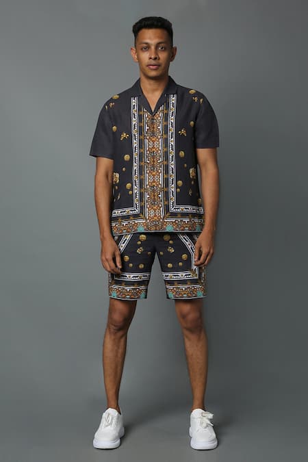 House of Three Mural Hawaiian Cotton Poplin Shorts 