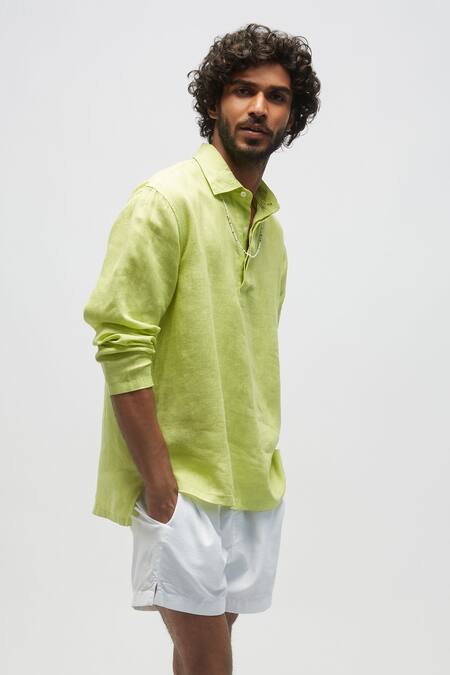Terra Luna_Green 100% Linen Plain Azores T-shirt _Online_at_Aza_Fashions
