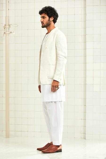 Buy_Rajesh Pratap Singh_White Linen Crepe Jacket _Online_at_Aza_Fashions