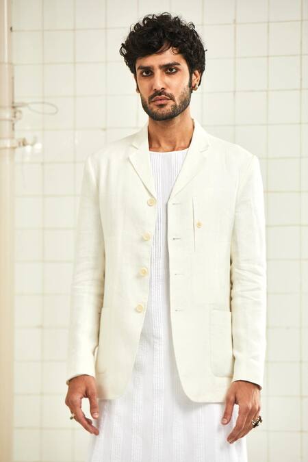Shop_Rajesh Pratap Singh_White Linen Crepe Jacket _Online_at_Aza_Fashions