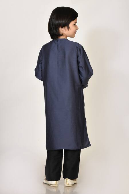 Shop Petite Pomme Blue Cotton, Silk Embroidery Kurta And Pant Set at Aza Fashions Shop_Petite Pomme_Blue Cotton, Silk Embroidery Kurta And Pant Set _at_Aza_Fashions