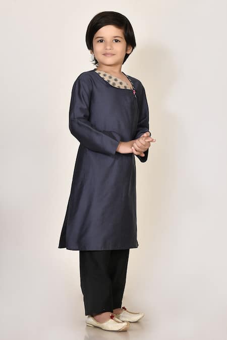 Petite Pomme Blue Cotton, Silk Embroidery Kurta And Pant Set Online at Aza Fashions Petite Pomme_Blue Cotton, Silk Embroidery Kurta And Pant Set _Online_at_Aza_Fashions