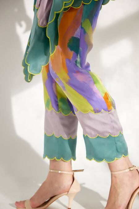 Garima Bindal Multi Color Pure Modal Satin Printed Abstract V Neck Candy Kaftan And Pant Set at Aza Fashions Garima Bindal_Multi Color Pure Modal Satin Printed Abstract V Neck Candy Kaftan And Pant Set_at_Aza_Fashions