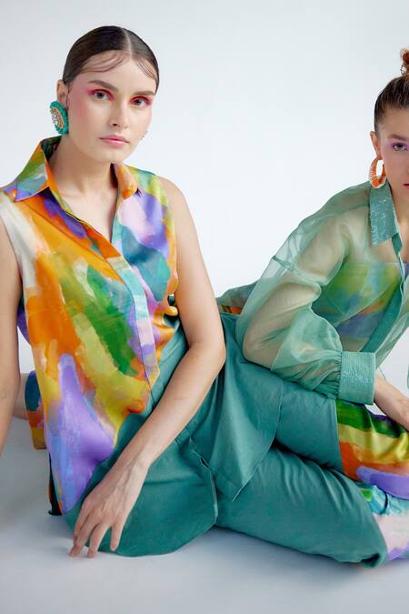 Garima Bindal_Multi Color Poplin, Modal Melo Abstract Print And Shirt & Pant Set _Online_at_Aza_Fashions