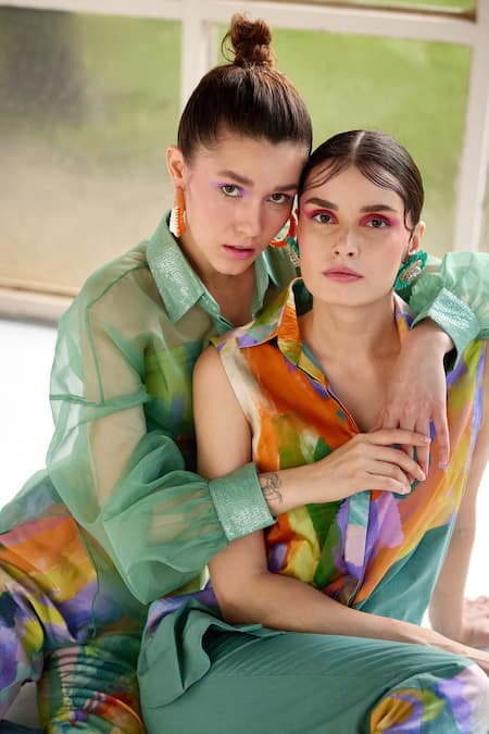 Buy_Garima Bindal_Multi Color Poplin, Modal Melo Abstract Print And Shirt & Pant Set _Online_at_Aza_Fashions