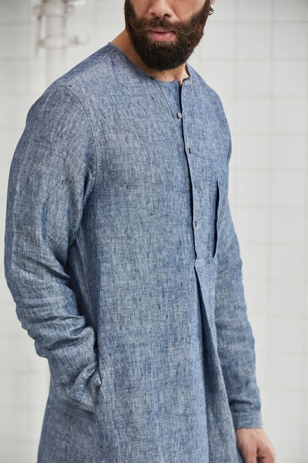 Buy_Rajesh Pratap Singh_Blue Linen Manpura Handwoven Tunic _Online_at_Aza_Fashions