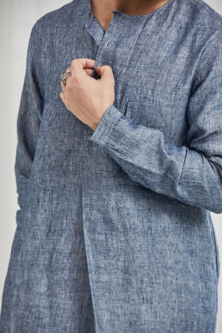 Shop_Rajesh Pratap Singh_Blue Linen Manpura Handwoven Tunic _Online_at_Aza_Fashions