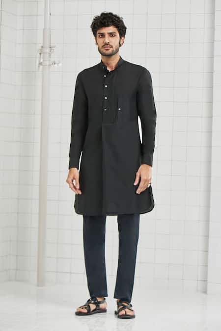 Rajesh Pratap Singh Black Viscose Katan Rewat Handwoven Short Tunic