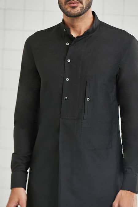 Shop_Rajesh Pratap Singh_Black Viscose Katan Rewat Handwoven Short Tunic _Online_at_Aza_Fashions