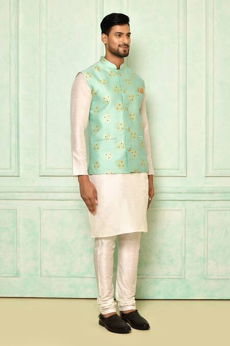 Buy_Arihant Rai Sinha_Green Jacquard Embroidery Floral Bundi_Online_at_Aza_Fashions