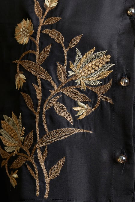 Shop Sue Mue Black Silk Shirt Collar Embroidered Online at Aza Fashions Shop_Sue Mue_Black Silk Shirt Collar Embroidered _Online_at_Aza_Fashions