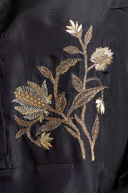 Sue Mue Black Silk Shirt Collar Embroidered at Aza Fashions Sue Mue_Black Silk Shirt Collar Embroidered _at_Aza_Fashions