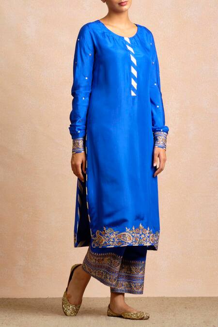 Sue Mue Blue Silk Round Embroidered Kurta And Palazzo Set Online at Aza Fashions Sue Mue_Blue Silk Round Embroidered Kurta And Palazzo Set _Online_at_Aza_Fashions