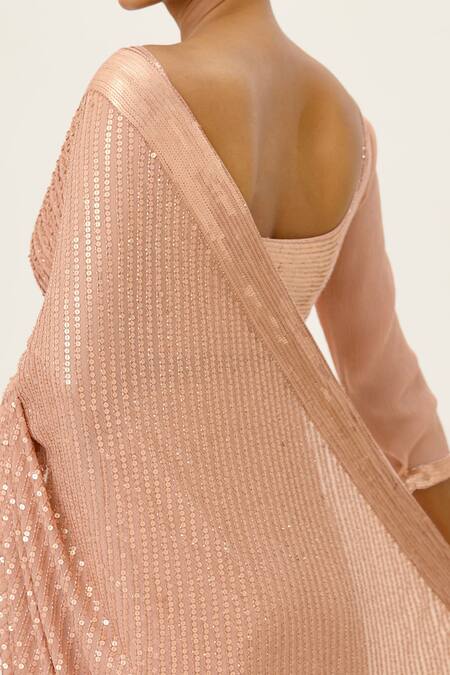 Shop_Nakul Sen_Pink Chiffon Embroidered Saree With Blouse _Online_at_Aza_Fashions