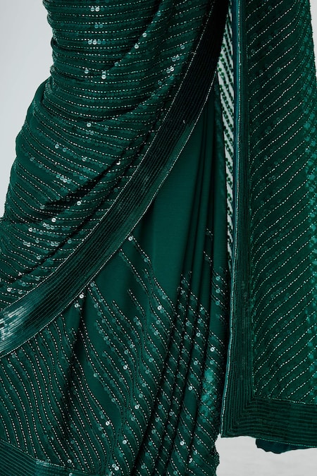 Shop_Nakul Sen_Green Chiffon Embroidered Saree With Blouse _Online_at_Aza_Fashions