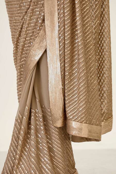 Buy Nakul Sen Brown Chiffon Embroidered Saree With Blouse Online at Aza Fashions Buy_Nakul Sen_Brown Chiffon Embroidered Saree With Blouse _Online_at_Aza_Fashions