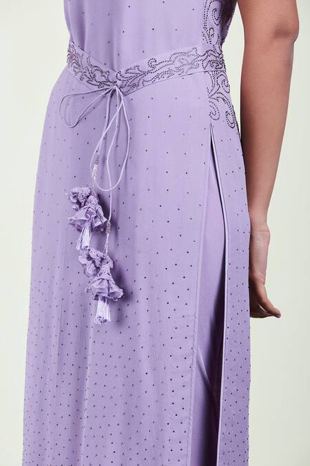 Buy_Sue Mue_Purple Georgette Round Embellished Kurta Set _Online_at_Aza_Fashions