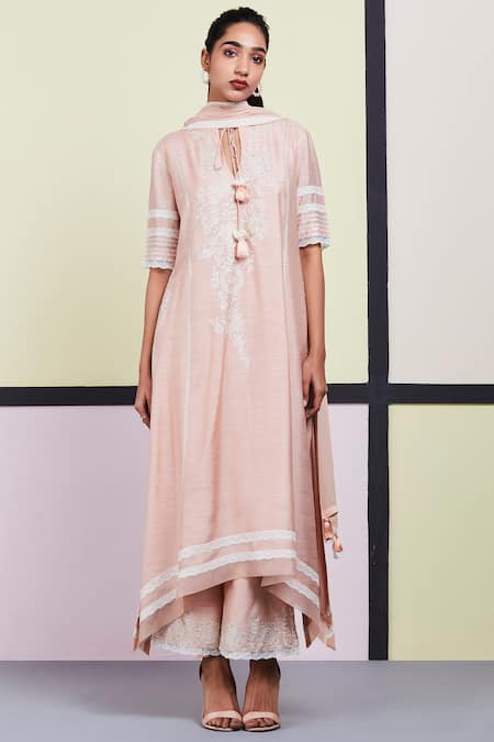 Sue Mue_Pink Round Embroidered Kurta Set _Online_at_Aza_Fashions
