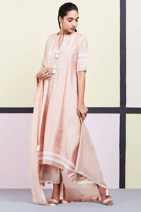 Sue Mue Pink Round Embroidered Kurta Set