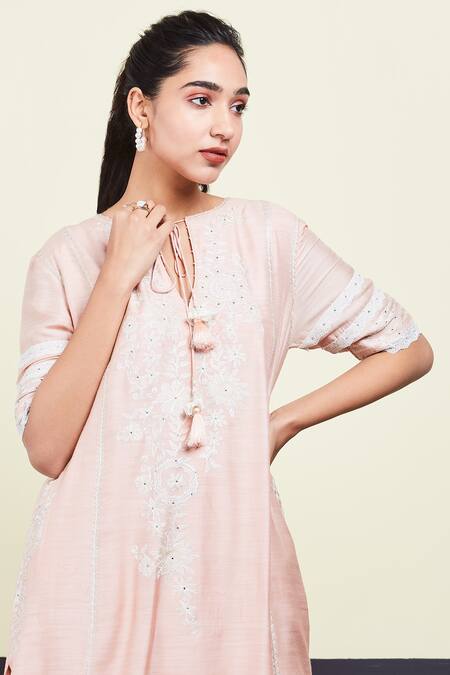 Buy_Sue Mue_Pink Round Embroidered Kurta Set _Online_at_Aza_Fashions
