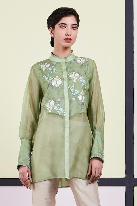 Sue Mue Embroidered Organza Shirt 