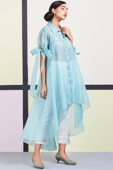 Sue Mue Floral Embroidered Organza Tunic 