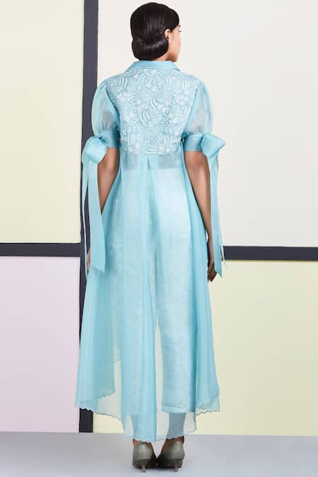 Sue Mue Floral Embroidered Organza Tunic 