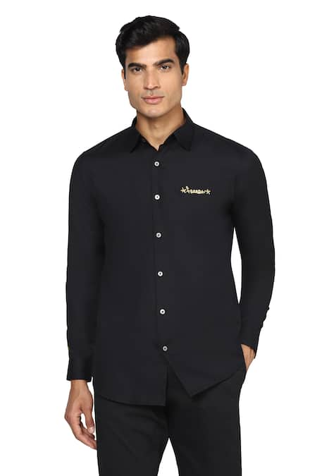 Buy Black Cotton Blend Slim-fit Shirt For Men by Noonoo Online at Aza  Fashions.