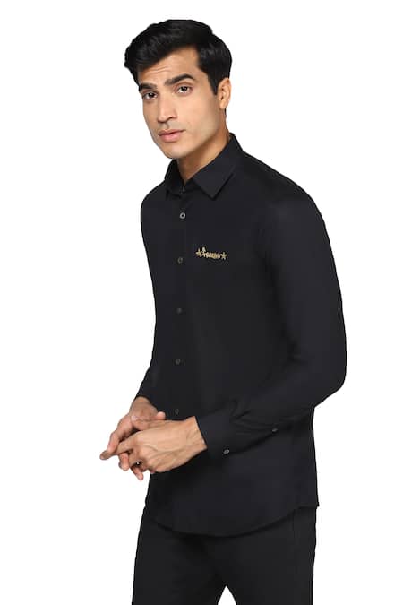 Noonoo Black Cotton Blend Slim-fit Shirt Online at Aza Fashions Noonoo_Black Cotton Blend Slim-fit Shirt _Online_at_Aza_Fashions
