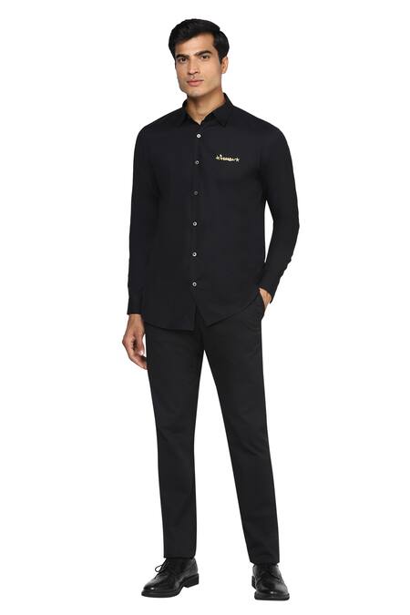 Buy Noonoo Black Cotton Blend Slim-fit Shirt Online at Aza Fashions Buy_Noonoo_Black Cotton Blend Slim-fit Shirt _Online_at_Aza_Fashions