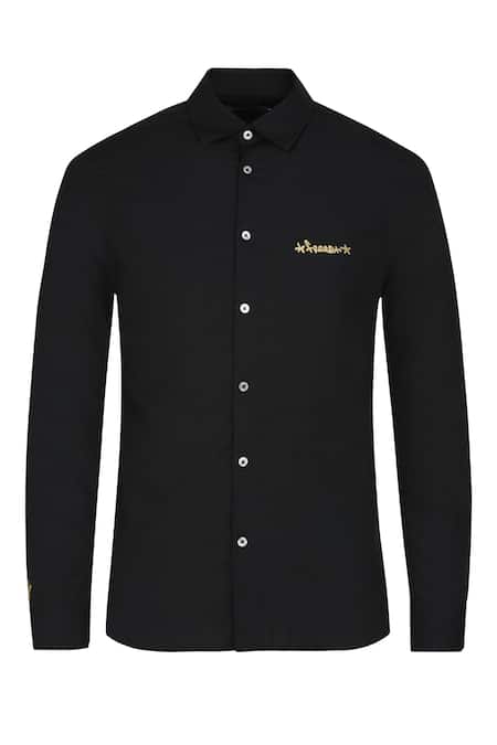 Shop Noonoo Black Cotton Blend Slim-fit Shirt Online at Aza Fashions Shop_Noonoo_Black Cotton Blend Slim-fit Shirt _Online_at_Aza_Fashions