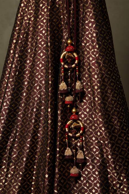 RI.Ritu Kumar_Brown Blouse Chinon, Dupatta Organza, Lehenga Banaras Bridal Set _at_Aza_Fashions