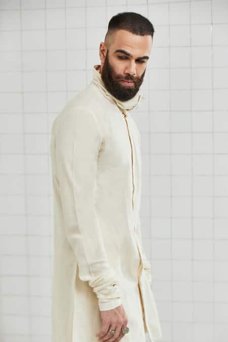 Rajesh Pratap Singh_White Cotton Leswa Handwoven Draped Tunic _Online_at_Aza_Fashions