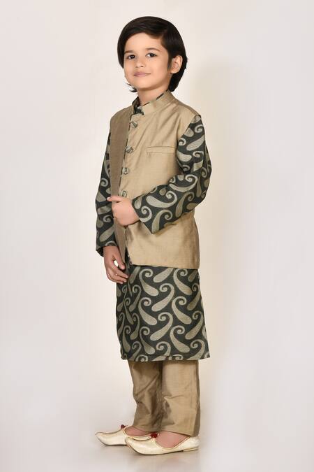 Buy_Petite Pomme_Green Handloom Cotton, Silk Embroidery Woven Kurta Set _Online_at_Aza_Fashions