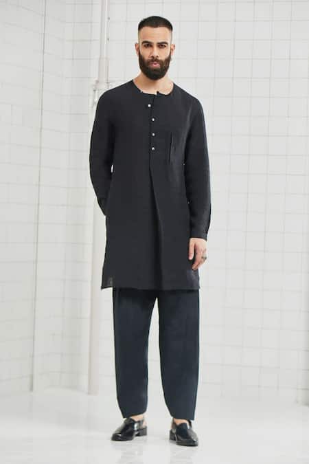 Rajesh Pratap Singh_Black Linen Digod Handwoven Tunic _Online_at_Aza_Fashions
