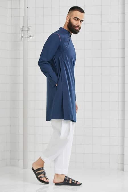 Rajesh Pratap Singh_Blue Cotton Gafta Short Tunic _Online_at_Aza_Fashions