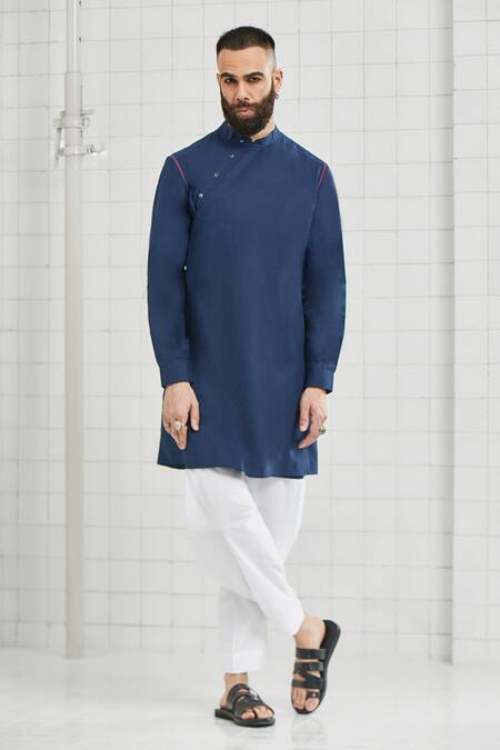 Buy_Rajesh Pratap Singh_Blue Cotton Gafta Short Tunic _Online_at_Aza_Fashions