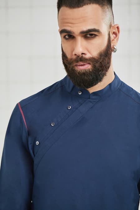 Shop_Rajesh Pratap Singh_Blue Cotton Gafta Short Tunic _Online_at_Aza_Fashions