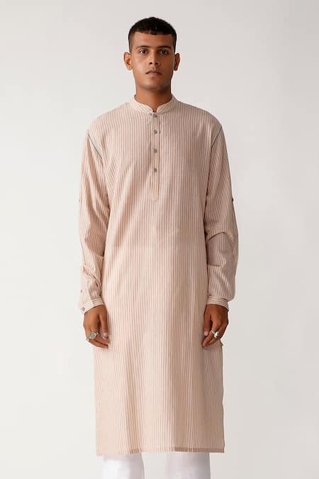 Buy_Rajesh Pratap Singh_Beige Handloom Cotton Dugawa Kurta Set_Online_at_Aza_Fashions