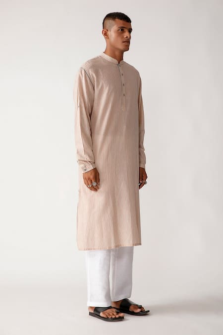 Rajesh Pratap Singh_Beige Handloom Cotton Dugawa Kurta Set_Online_at_Aza_Fashions