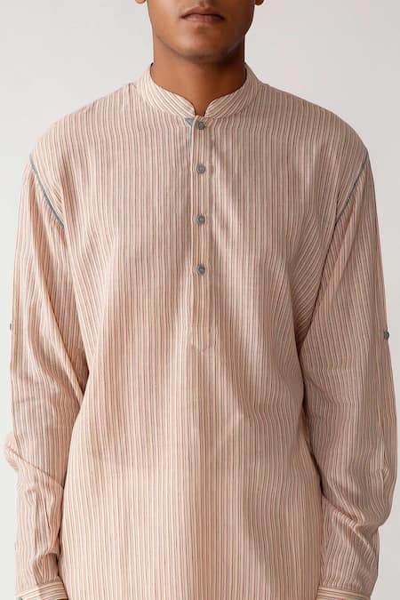 Shop_Rajesh Pratap Singh_Beige Handloom Cotton Dugawa Kurta Set_Online_at_Aza_Fashions