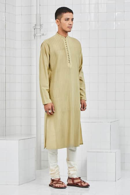 Rajesh Pratap Singh_Green Viscose Katan Khinsar Pintuck Kurta Set _Online_at_Aza_Fashions