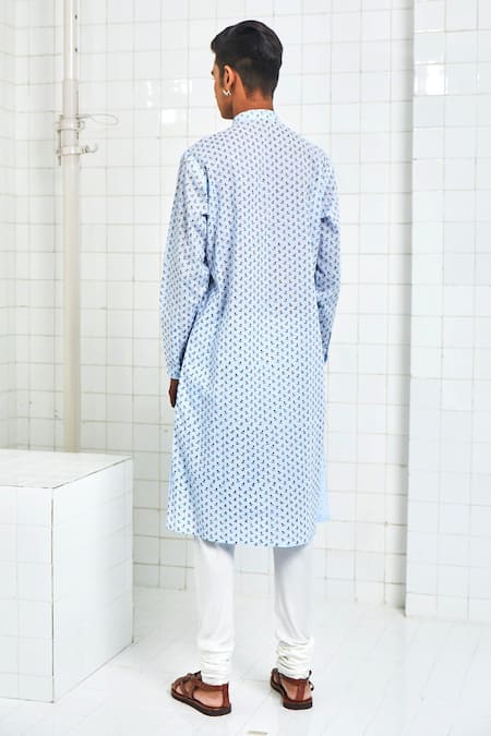 Shop Rajesh Pratap Singh Blue Cotton Textured Kurta Set at Aza Fashions Shop_Rajesh Pratap Singh_Blue Cotton Textured Kurta Set _at_Aza_Fashions