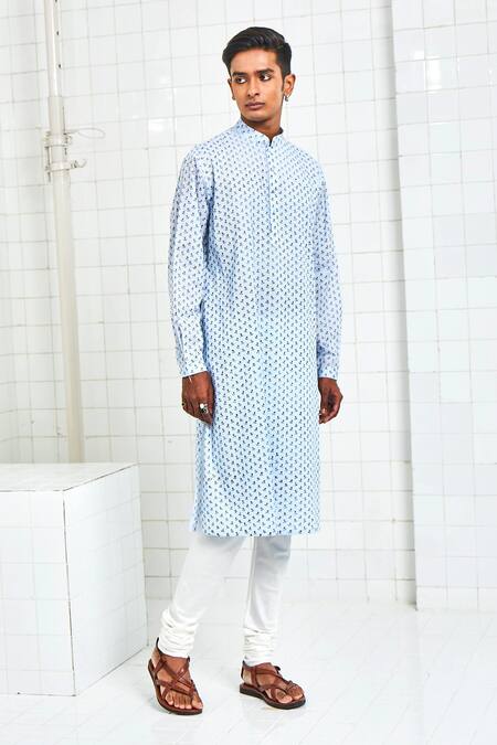 Rajesh Pratap Singh Blue Cotton Textured Kurta Set Online at Aza Fashions Rajesh Pratap Singh_Blue Cotton Textured Kurta Set _Online_at_Aza_Fashions