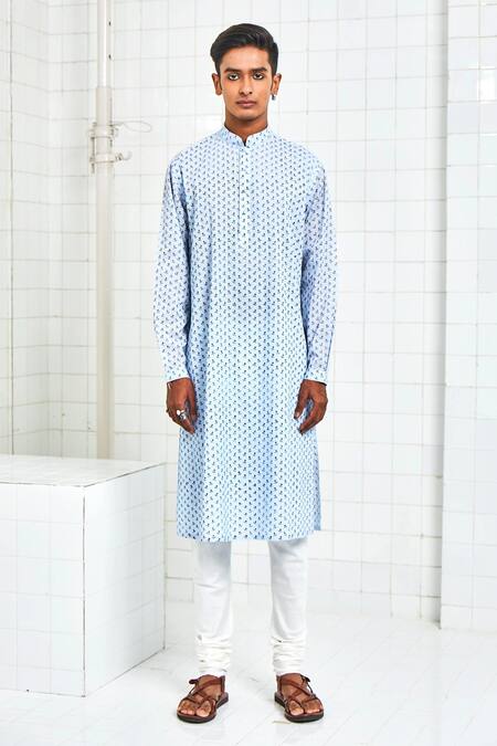 Buy Rajesh Pratap Singh Blue Cotton Textured Kurta Set Online at Aza Fashions Buy_Rajesh Pratap Singh_Blue Cotton Textured Kurta Set _Online_at_Aza_Fashions
