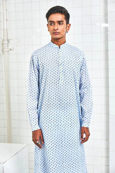Shop Rajesh Pratap Singh Blue Cotton Textured Kurta Set Online at Aza Fashions Shop_Rajesh Pratap Singh_Blue Cotton Textured Kurta Set _Online_at_Aza_Fashions